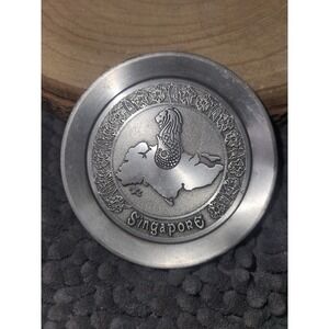 SINGAPORE 3¼" Legends Dish Plate 97% Pewter Embossed Floral Lion Singapore map